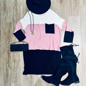 Oversized color block jersey tunic dress